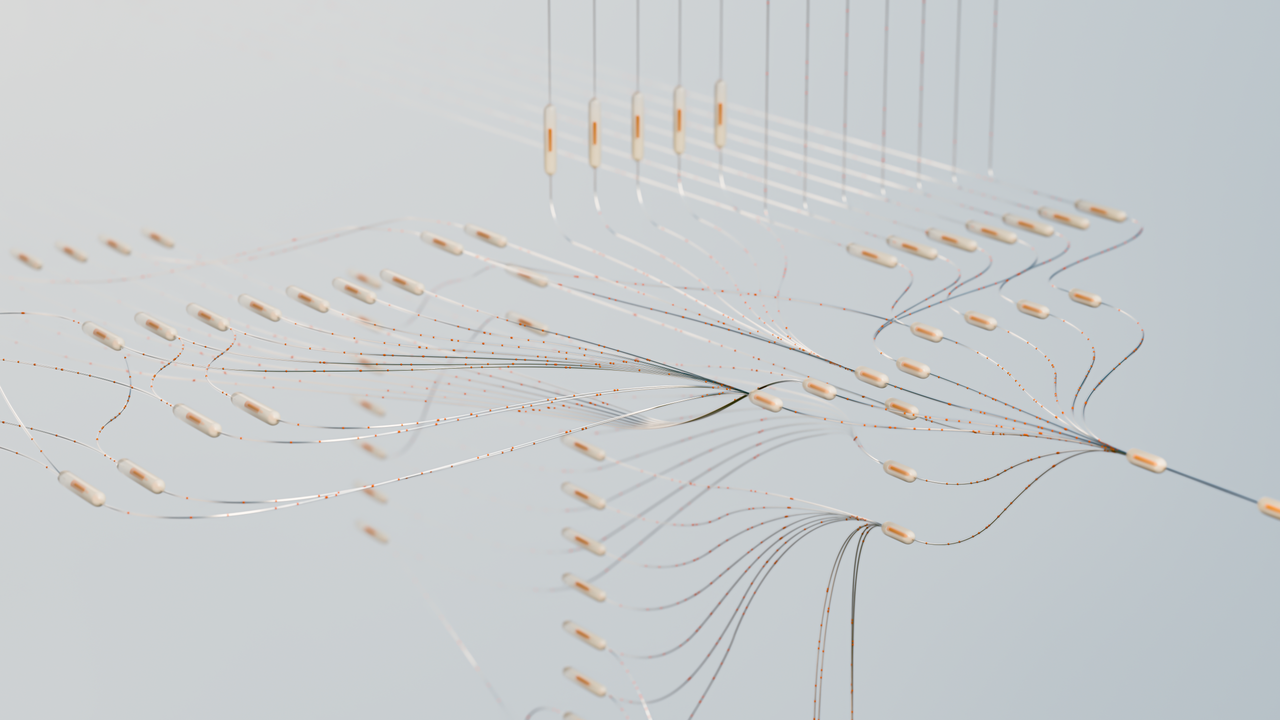 Elegant 3D visualization of neural networks showcasing abstract connections in a digital space.